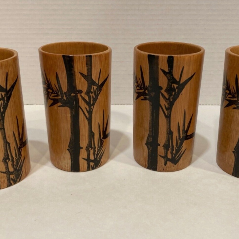 Vintage Bamboo Bar Cup - Set of 4 - Made in Japan, Hand Painted TIKI Bar